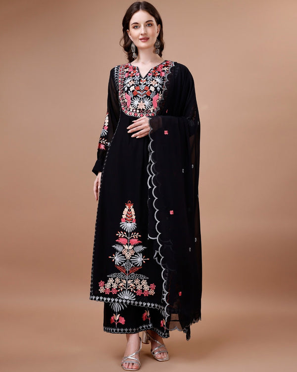 Black Georgette Embroidered Kurta Set