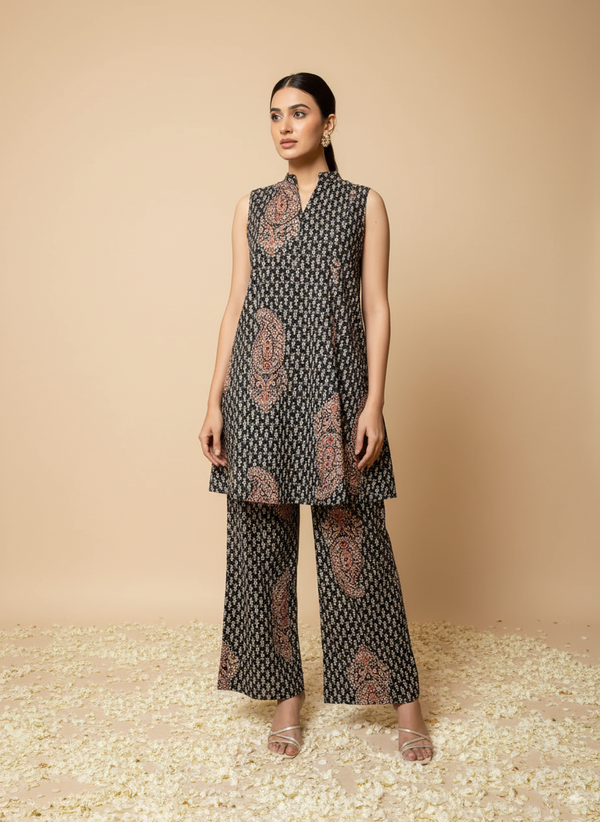 Black Floral Printed Cotton Co-ord Set