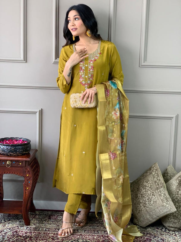Mustard Yellow Chanderi Silk Suit Set
