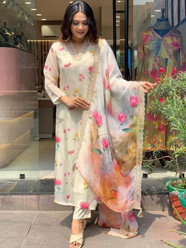 Creamy White Dress with Dupatta