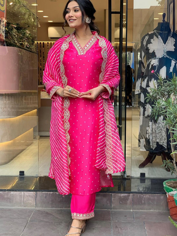 Pink Embellished Muslin Kurta set