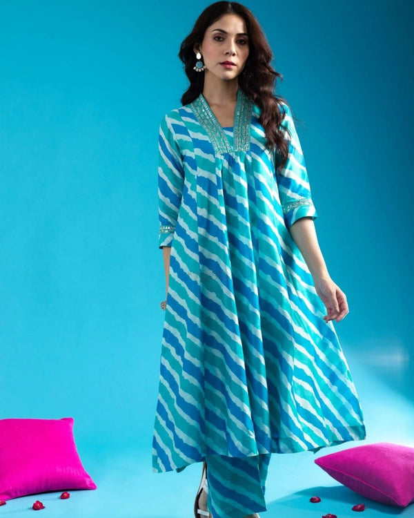 Aqua Blue Cotton Kurti with Pant