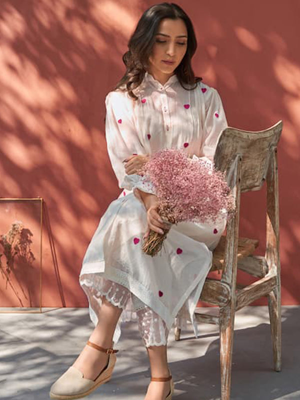 White Elegant Cotton Kurta set for women
