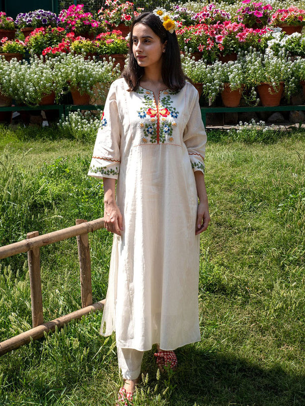 White Cotton Kurta set for women