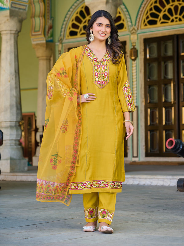 Yellow Embroidered Kurta set with Dupatta