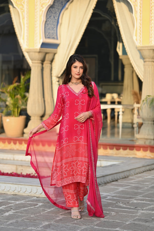 Dual Tone Red Embroidered Suit
