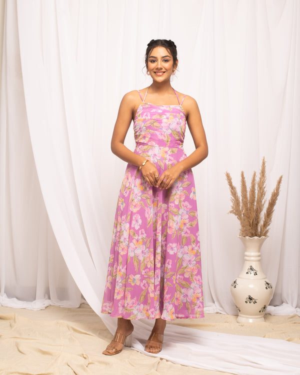 Floral Pink Georgette Western Dress