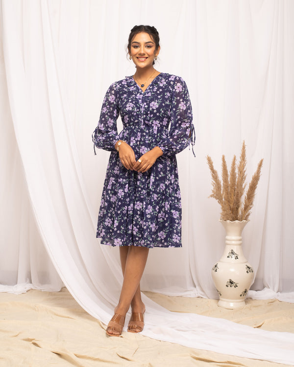 Violet Floral Western Dress