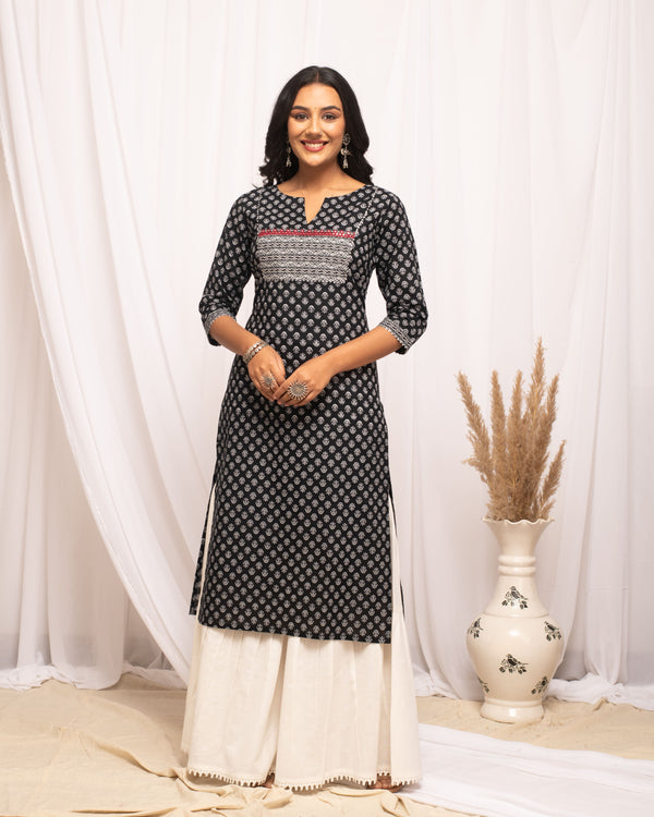 Black Printed Cotton Kurti
