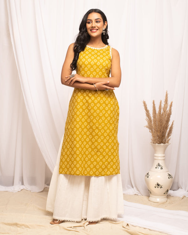 Vibrant Yellow Cotton Kurti