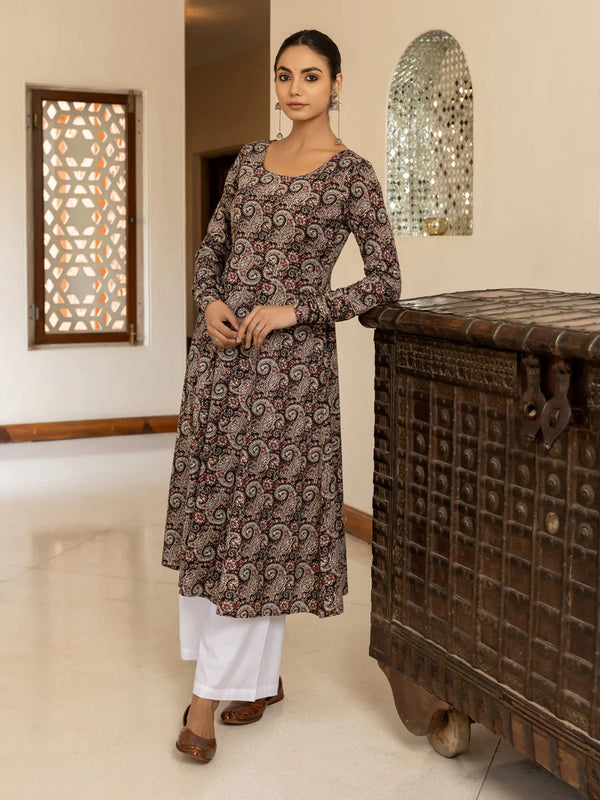 Brown Paisley Cotton Printed Kurta