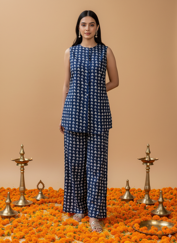 Blue Cotton Printed Co-ord Set