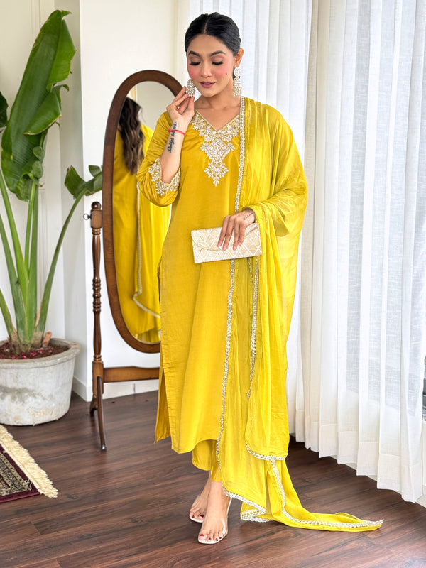 Yellow exquisite Kurta set with Dupatta