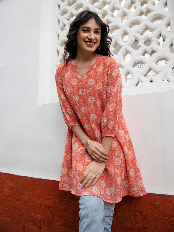 Peach Floral Georgette Tunic