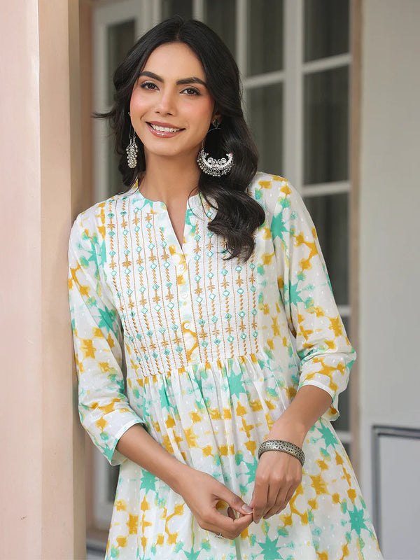 Pure Cotton Elegant Yoke Embroidered A-line Kurta Pant Set