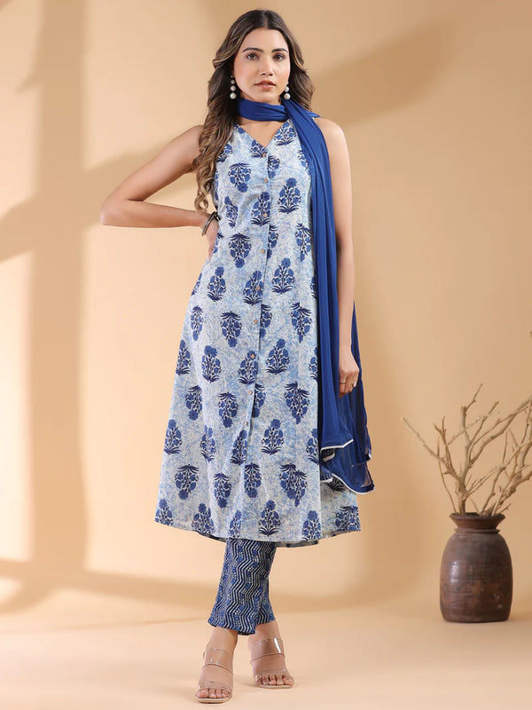 Sky Blue Pure Cotton Suit with Dupatta