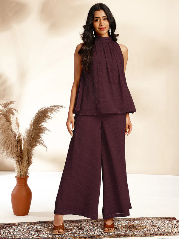 Elite Wine Chiffon Co-ord Set