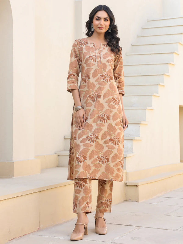 Exquisite Beige Jaipuri Cotton Kurta Set