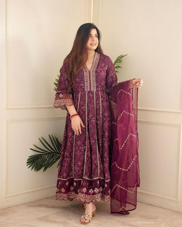 Anarkali Suit Set with Zari work Purple