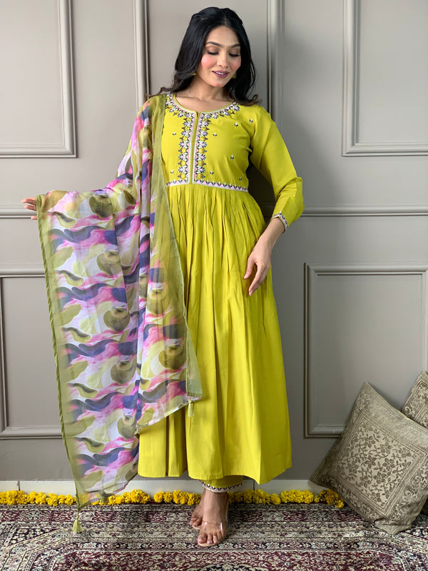 Lemon Yellow Partywear Dress with Dupatta