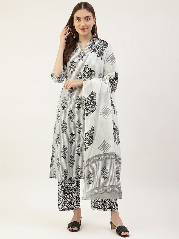 Printed Monochrome Dress with Dupatta