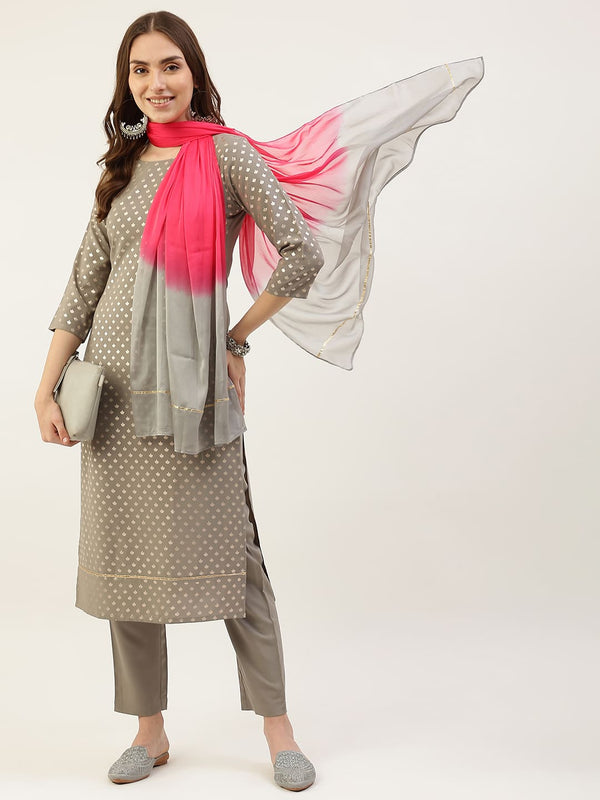 Grey Printed Dress with Dupatta