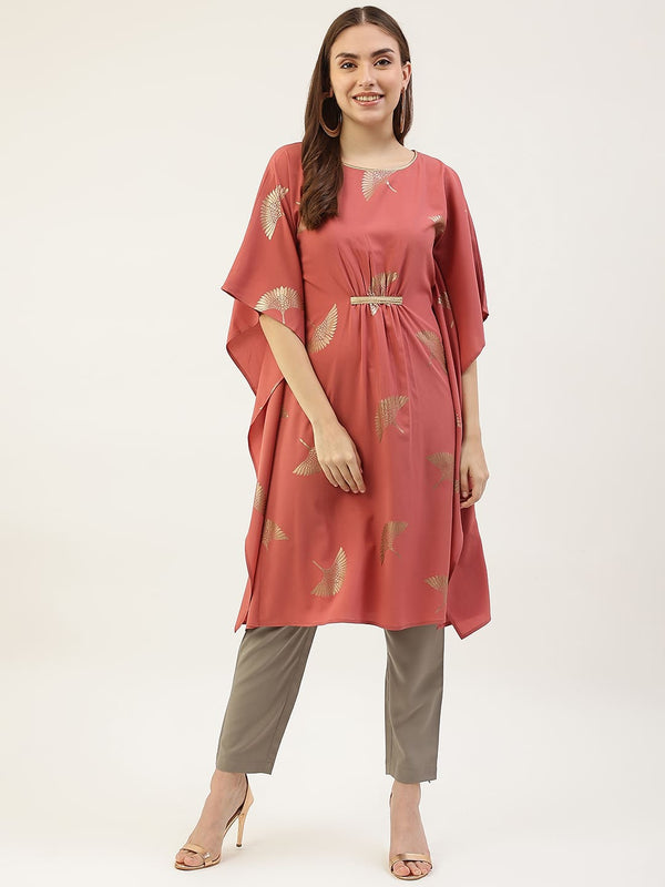 Printed Peach Kaftaan with Pant