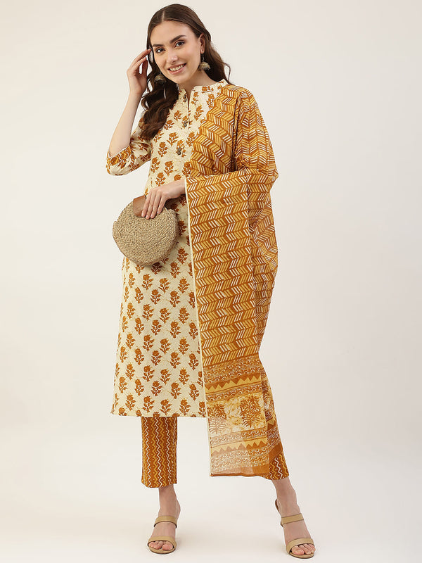 Creme Printed Cotton Dress