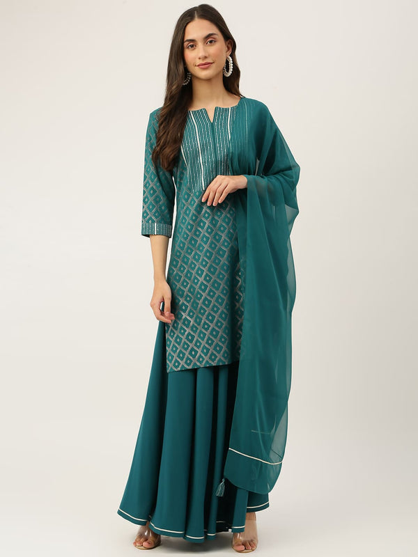 Teal Blue Dress with Dupatta