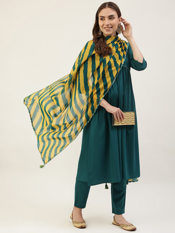 Turqoise Dress with Organza Dupatta