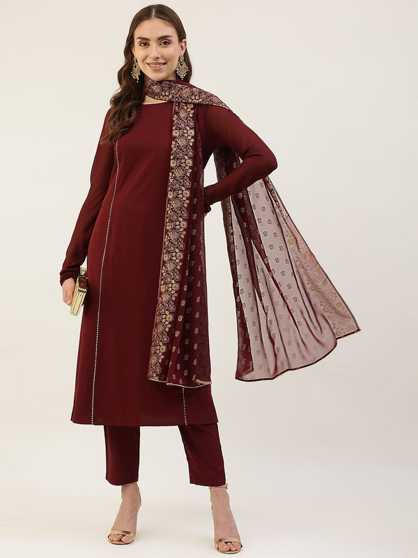 Maroon Dress with Printed Dupatta