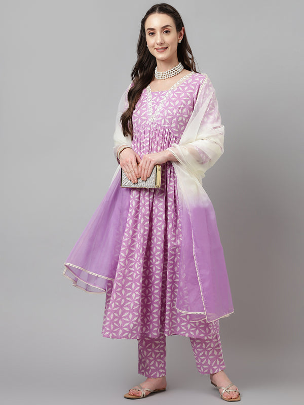 Pink Printed Anarkali Dress with Dupatta