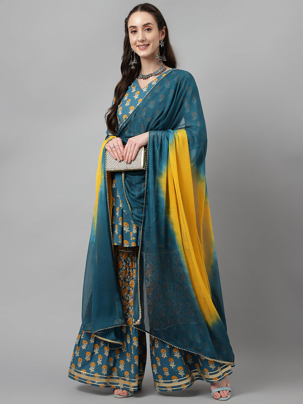 Peacock Blue Sharara Dress with Dupatta