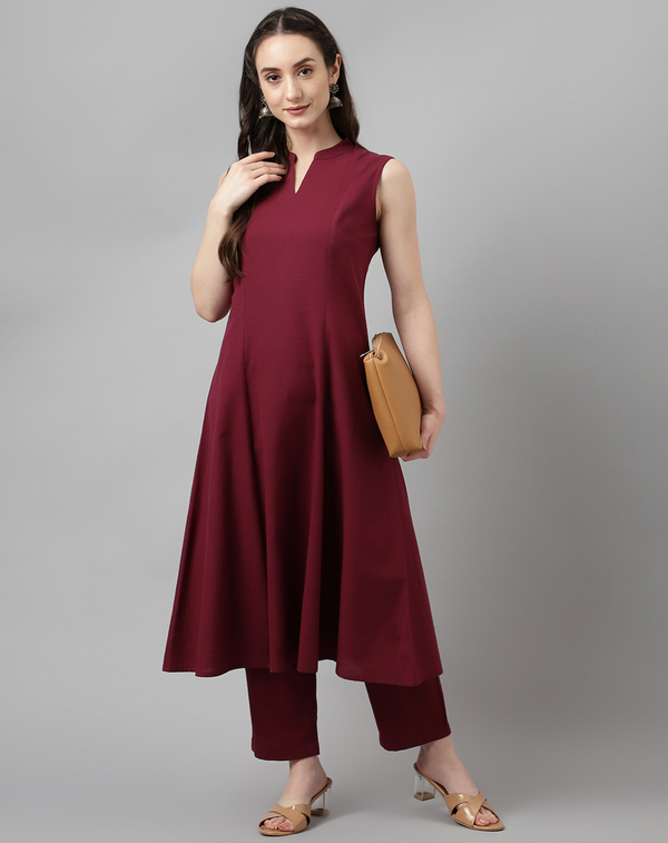 Maroon Plain Rayon Dress with Pants