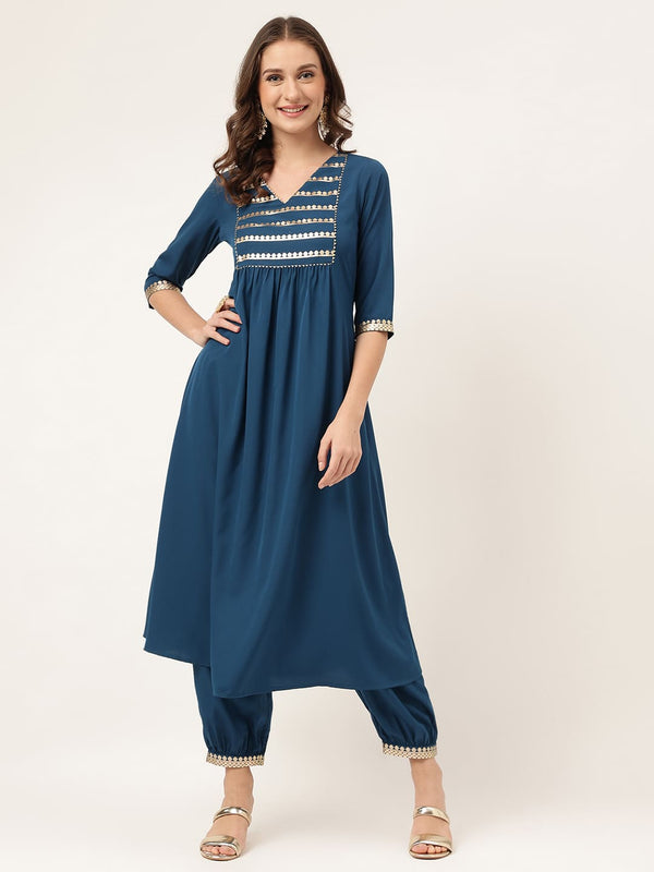 Blue Polycrepe Kurti with Pant
