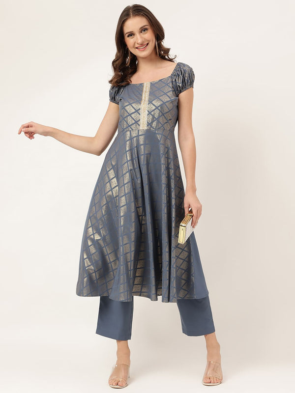 Grey Ploycrepe Kurti with Pant