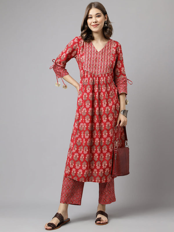 Red Cotton Kurti with Pant