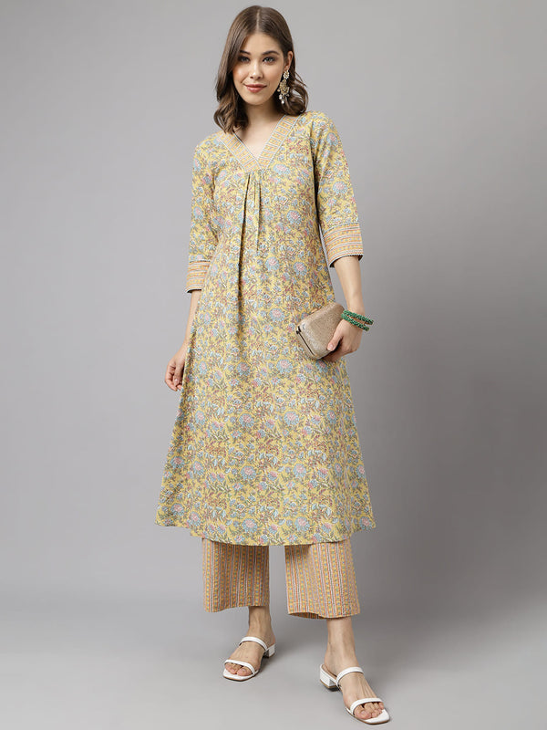 Mustard Yellow Floral Cotton Co-Ord Set