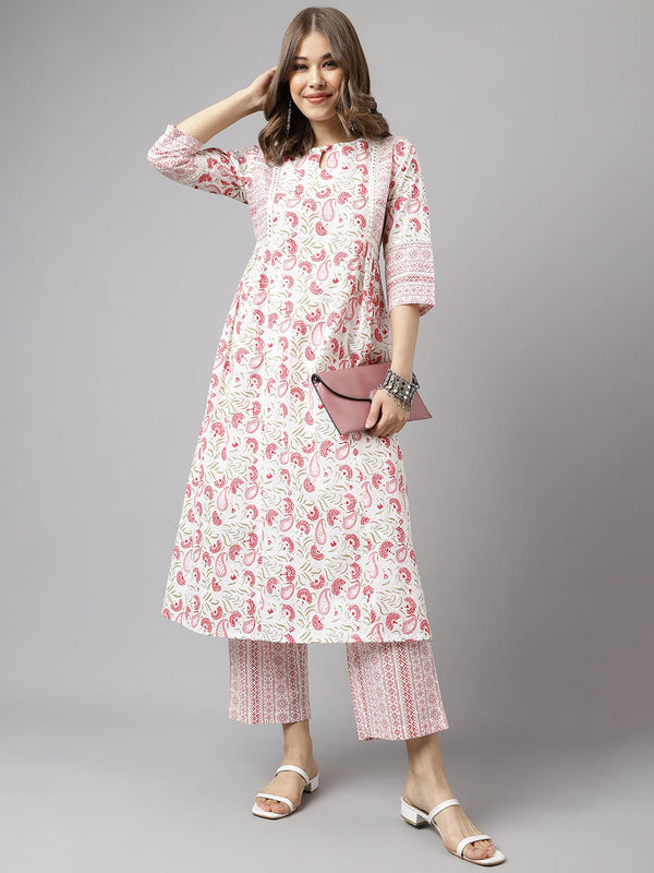White and Pink Floral Cotton Co-ord set