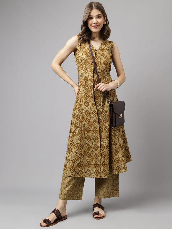 Mustard Yellow Cotton Kurti with Pants