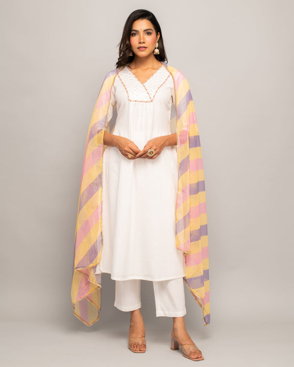 Plain White Cotton Dress with Dupatta