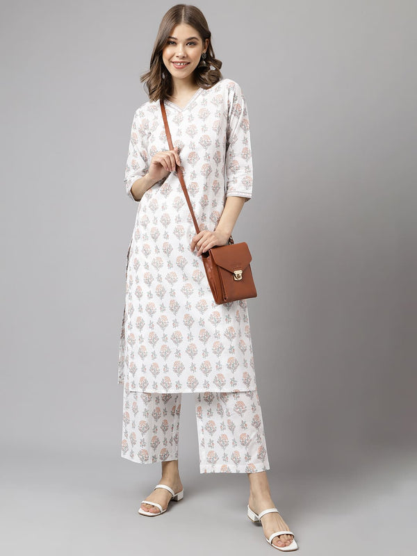 Classy White Cotton Co-ord Set