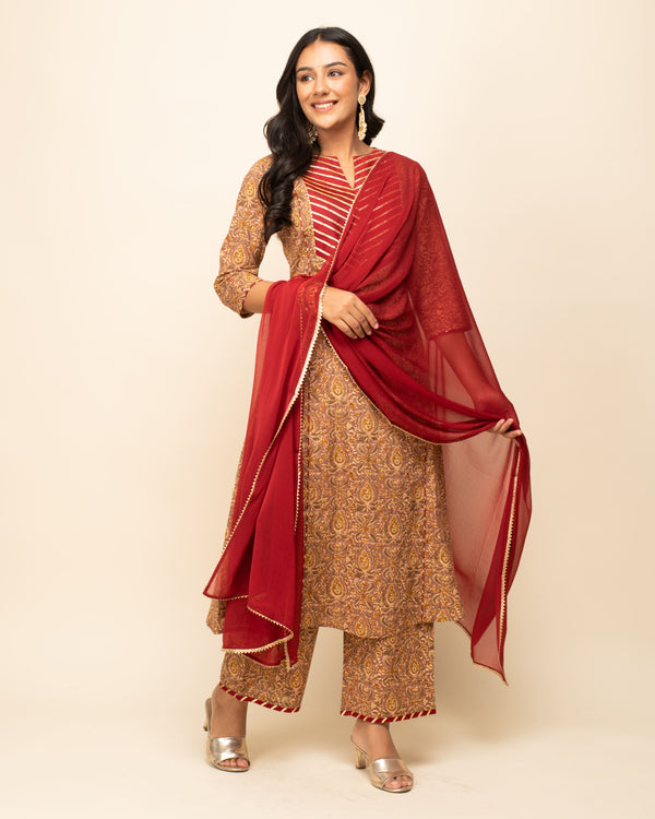 Floral Cotton Dress with Dupatta lacework