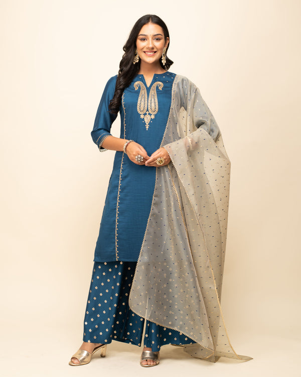 Exquisite Blue Dress with White Dupatta