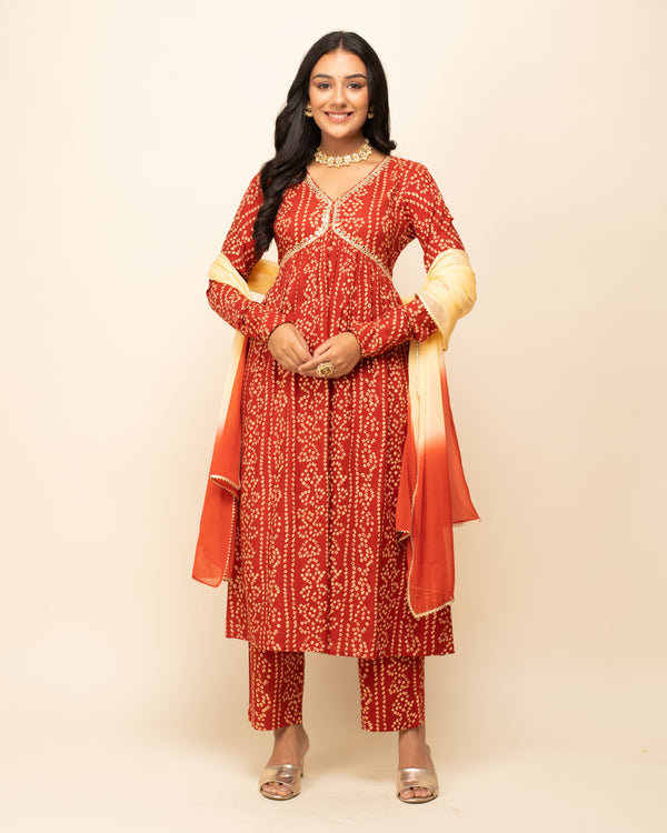Red Cotton Dress with Dupatta