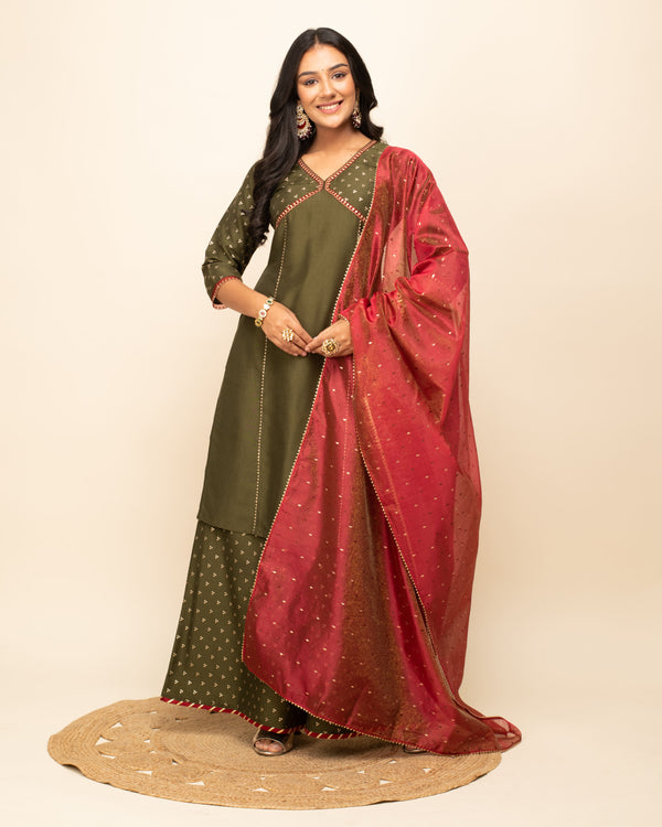Olive Green Dress with Dupatta