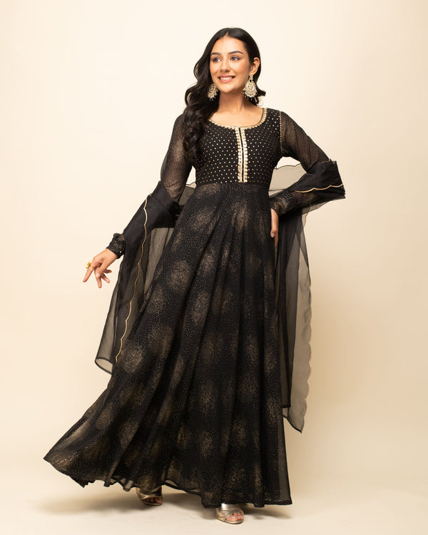 Exquisite Black Gown with Dupatta