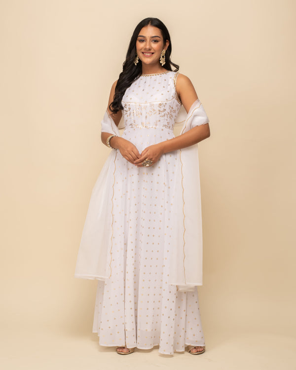 Pure White Gown with Dupatta