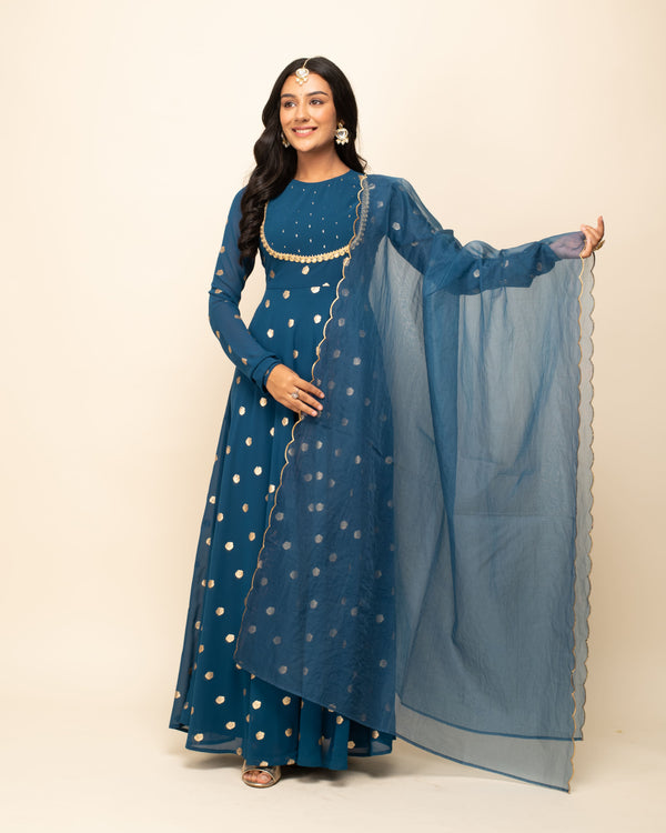 Blue Elegant Gown with Dupatta