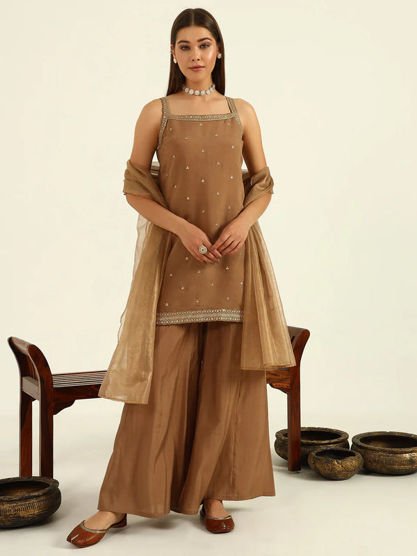Ivory Elegant Suit with plazzo and Dupatta with embroidery work